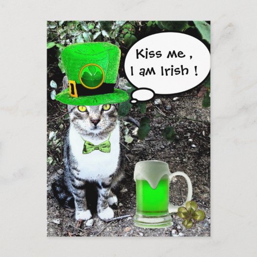CARTE POSTALE LE JOUR DE SAINT PATRICK CAT WITH GREEN IRISH (Devant)