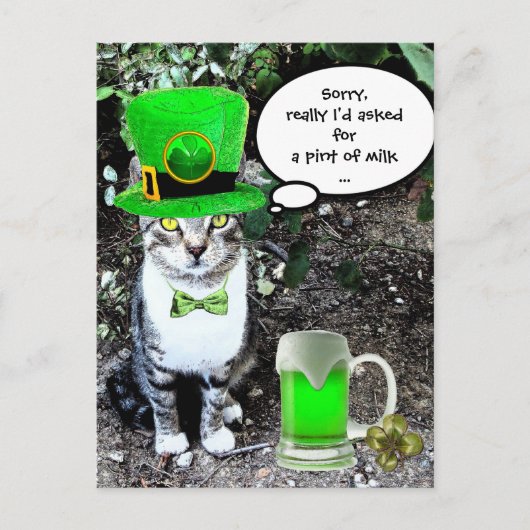 CARTE POSTALE LE JOUR DE SAINT PATRICK CAT WITH GREEN IRISH (Devant)