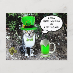 CARTE POSTALE LE JOUR DE SAINT PATRICK CAT WITH GREEN IRISH