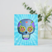 Carte Postale Le Jour des Morts Crâne de Sucre Bleu (Debout devant)