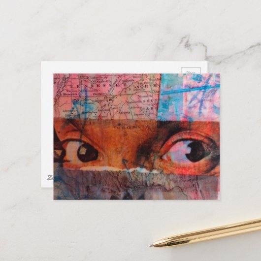 Carte Postale Le journal de collage indésirable des yeux (Devant/Arrière en situation)