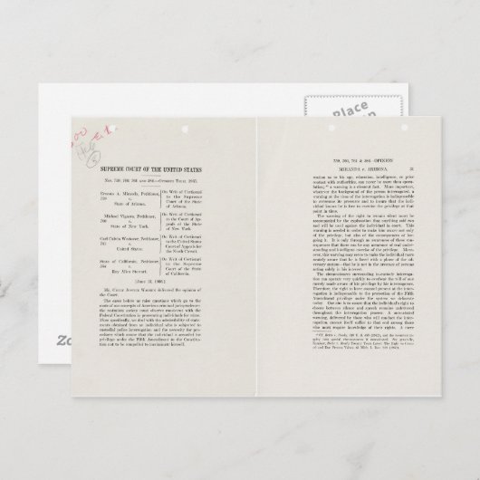 Carte Postale Le juge en chef Earl Warren Miranda contre Arizona (Devant / Derrière)