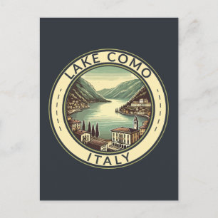 Carte Postale Le lac de Côme Italie Illustration Insigne d'art d