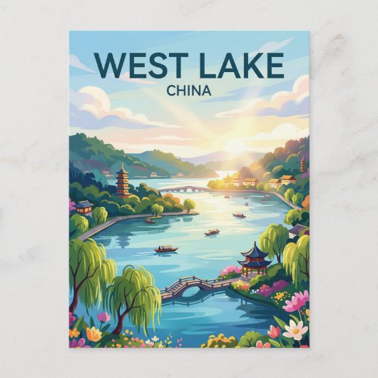 Carte Postale Le lac de l'Ouest de Chine (Devant)