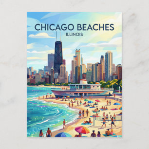 Carte Postale Le lac Michigan et la plage de North Avenue à Chic