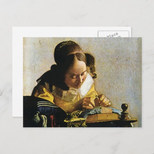 Carte Postale Le Lacemaker de Johannes Vermeer (vers 1670) (Devant / Derrière)