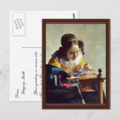 Carte Postale Le Lacemaker, Français La Dentelière, De Vermeer (Devant / Derrière)
