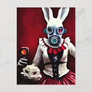 Carte Postale Le lapin blanc dans un masque à gaz