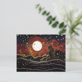 Carte Postale Le linocut de sirène qui regarde la lune dans la v (Debout devant)