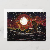Carte Postale Le linocut de sirène qui regarde la lune dans la v (Devant / Derrière)