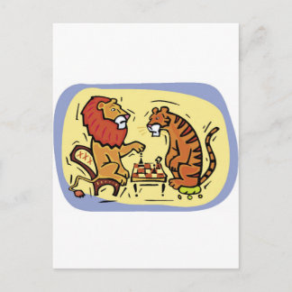 Carte Postale Le lion et le tigre jouent aux échecs