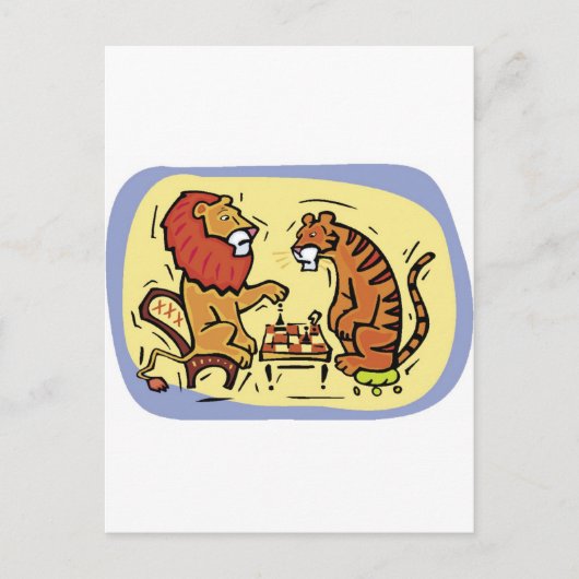Carte Postale Le lion et le tigre jouent aux échecs (Devant)