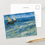 Carte Postale Le littoral des Saintes-Maries | Vincent van Gogh<br><div class="desc">Paysage marin à Saintes-Maries (1888) par Vincent van Gogh capture le mouvement dynamique de la mer le long de la côte des Saintes-Maries-de-la-Mer dans le sud de la France. Ce tableau présente les coups de pinceau énergiques de Van Gogh et l'utilisation audacieuse de la couleur, représentant des bateaux de pêche...</div>