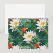 Carte Postale Le Lotus Blanc Oiseaux Tropicaux & Motif de Lotus (Devant / Derrière)