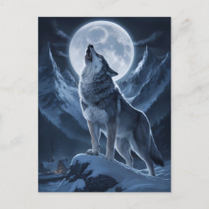 Carte Postale Le loup solitaire domine le sommet de neige