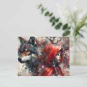 Carte Postale Le Loup Surveille Le Petit Grunge Rouge (Debout devant)