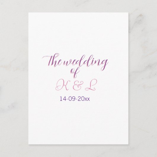 Carte Postale Le mariage du couple nom initiale lettre date (Devant)