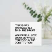 CARTE POSTALE LE MARIAGE GAY EST UN PÉCHÉ DE LA BIBLE (Debout devant)