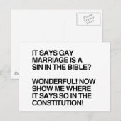 CARTE POSTALE LE MARIAGE GAY EST UN PÉCHÉ DE LA BIBLE (Devant / Derrière)
