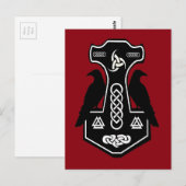 Carte Postale Le marteau de Pagan Celtic Thor avec Ravens (Devant / Derrière)