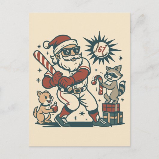 Carte Postale Le mème de baseball de Noël 67 de Santa (Devant)