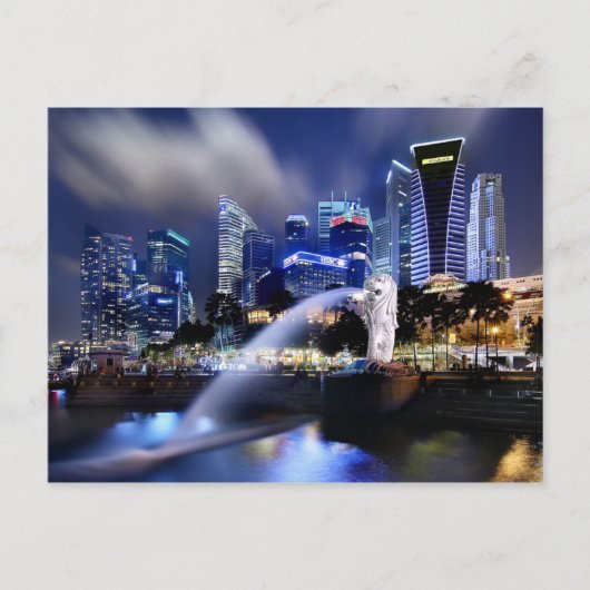 Carte Postale Le Merlion et Singapour Skyline (Devant)