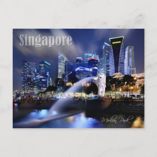 Carte Postale Le Merlion et Singapour Skyline