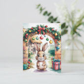 Carte Postale Le mignon lapin de Noël Brown sous une arche (Debout devant)