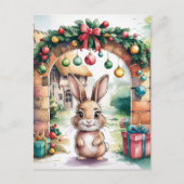 Carte Postale Le mignon lapin de Noël Brown sous une arche (Devant)