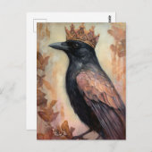 Carte Postale Le mignon oiseau noir dans une couronne (Devant / Derrière)