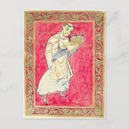 Carte Postale Le moine Ruodprehet présentant son livre (Devant)