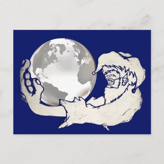 Carte Postale le monde entier dans une main de singes (Devant)