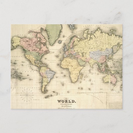 Carte Postale Le monde sur la projection de Mercator | 1840 (Devant)