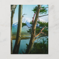 Le mont Fuji à travers les bois du matin Vintage J