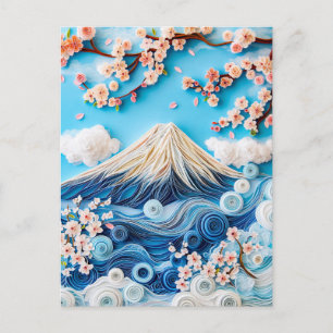 Carte Postale Le Mont Fuji au cou avec fleurs de cerisiers