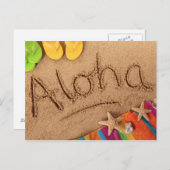 Carte Postale Le mot Aloha écrit sur une plage de sable, avec 2 (Devant / Derrière)