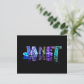 Carte Postale Le nom Janet en lumières 3D (photo) (Debout devant)