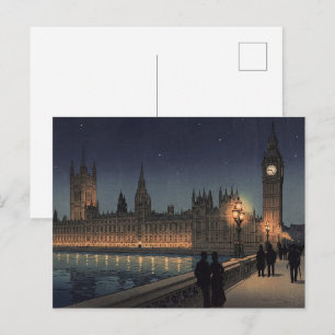 Carte Postale Le Palais de Westminster Gravure sur Bois Japonais