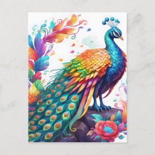Carte Postale Le paon est un oiseau aux couleurs vives, connu