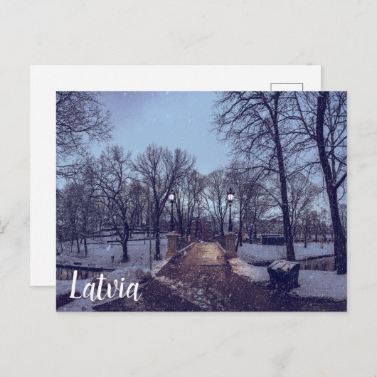 Carte Postale Le parc de la ville enneigé en hiver le soir (Devant / Derrière)