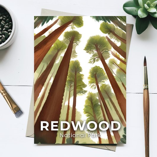 Carte Postale Le parc national de Redwood | Forêt haute aquarell