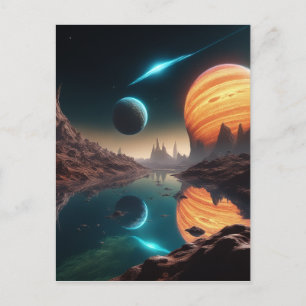 Carte Postale Le paysage d'exoplanète aquatique alien est un