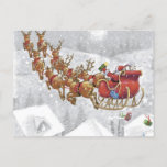 Carte Postale Le Père Noël<br><div class="desc">santa clying christmas reindeer,  landscape sky moon smile,  drawing cheerful driving merving,  happy flying riding white ,  present sledge cartoon night,  snow deer gift sled,  holiday brebress,  red xmas sleigh ,  christmas santa claus reindeer</div>