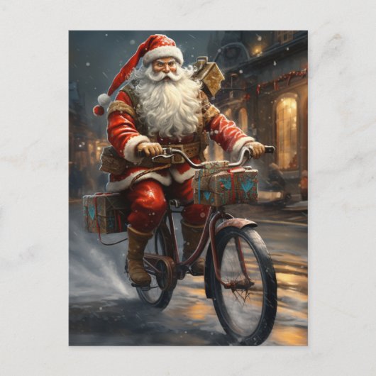 Carte Postale Le Père Noël à vélo Noël (Devant)