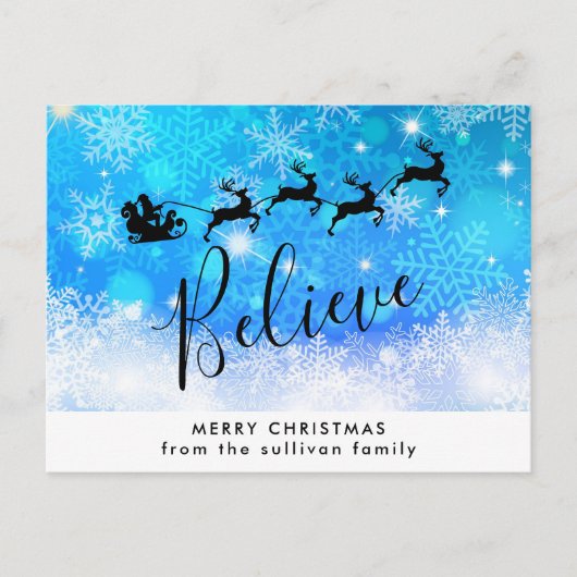 Carte Postale Le père noël et son renne de vol - croyez (Devant)