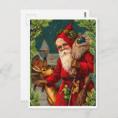 Carte Postale Le Père Noël vient avec un sac plein de cadeaux (Devant / Derrière)