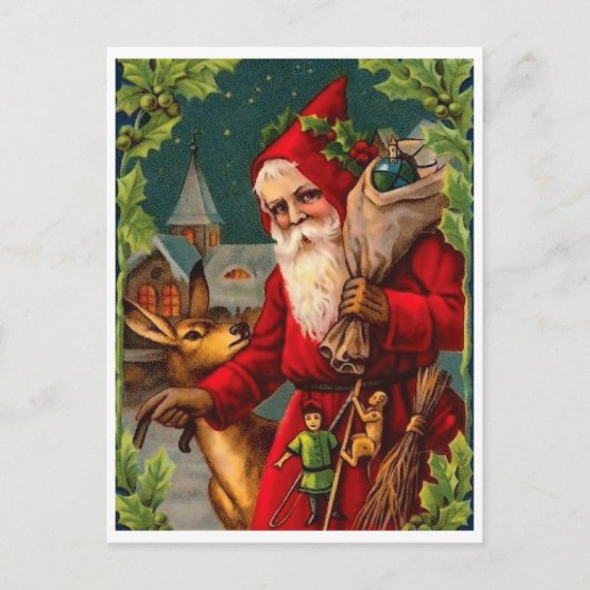 Carte Postale Le Père Noël vient avec un sac plein de cadeaux (Devant)