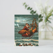 Carte Postale Le Père Noël vintage et rennes (Debout devant)