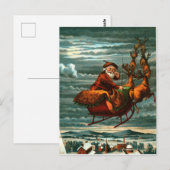 Carte Postale Le Père Noël vintage et rennes (Devant / Derrière)