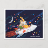 Carte Postale Le Père Noël vole sur une fusée soviétique avec un (Devant)